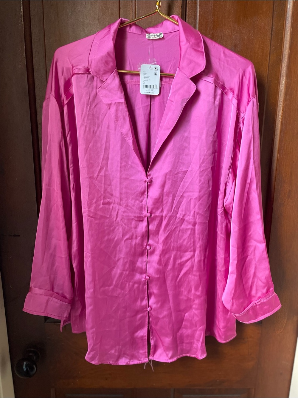 Intimately Free People women's medium long sleeve pink button down top NWT